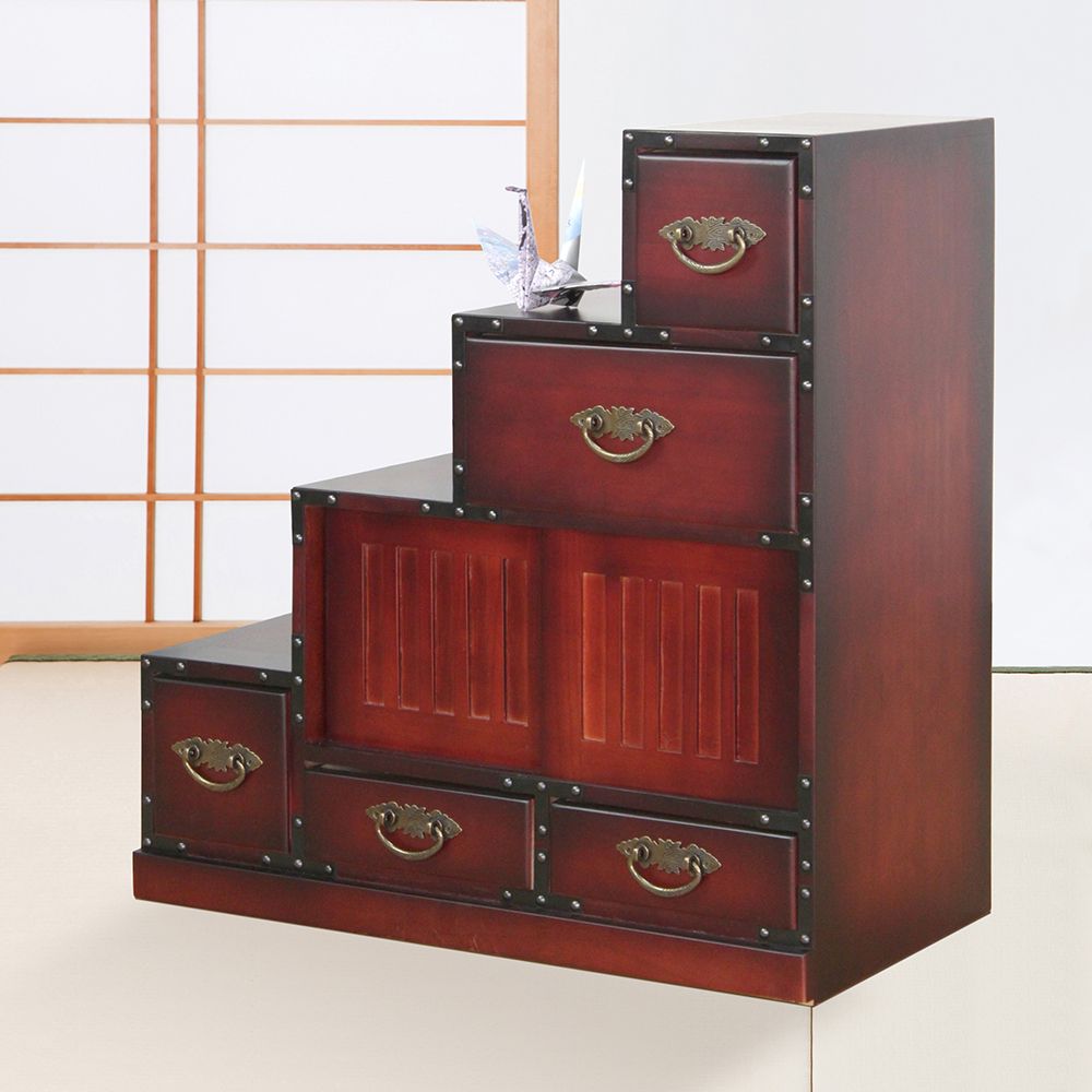 民芸調階段チェスト