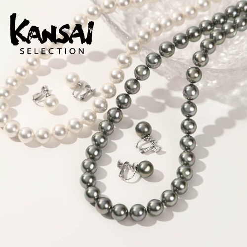 花珠貝パールネックレス・イヤリング２色セット（カンサイセレクション）