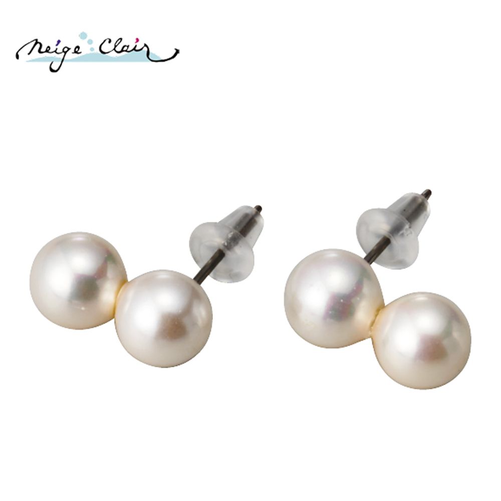 磨き貝パール7mmダブルピアス（ネージュクレア）