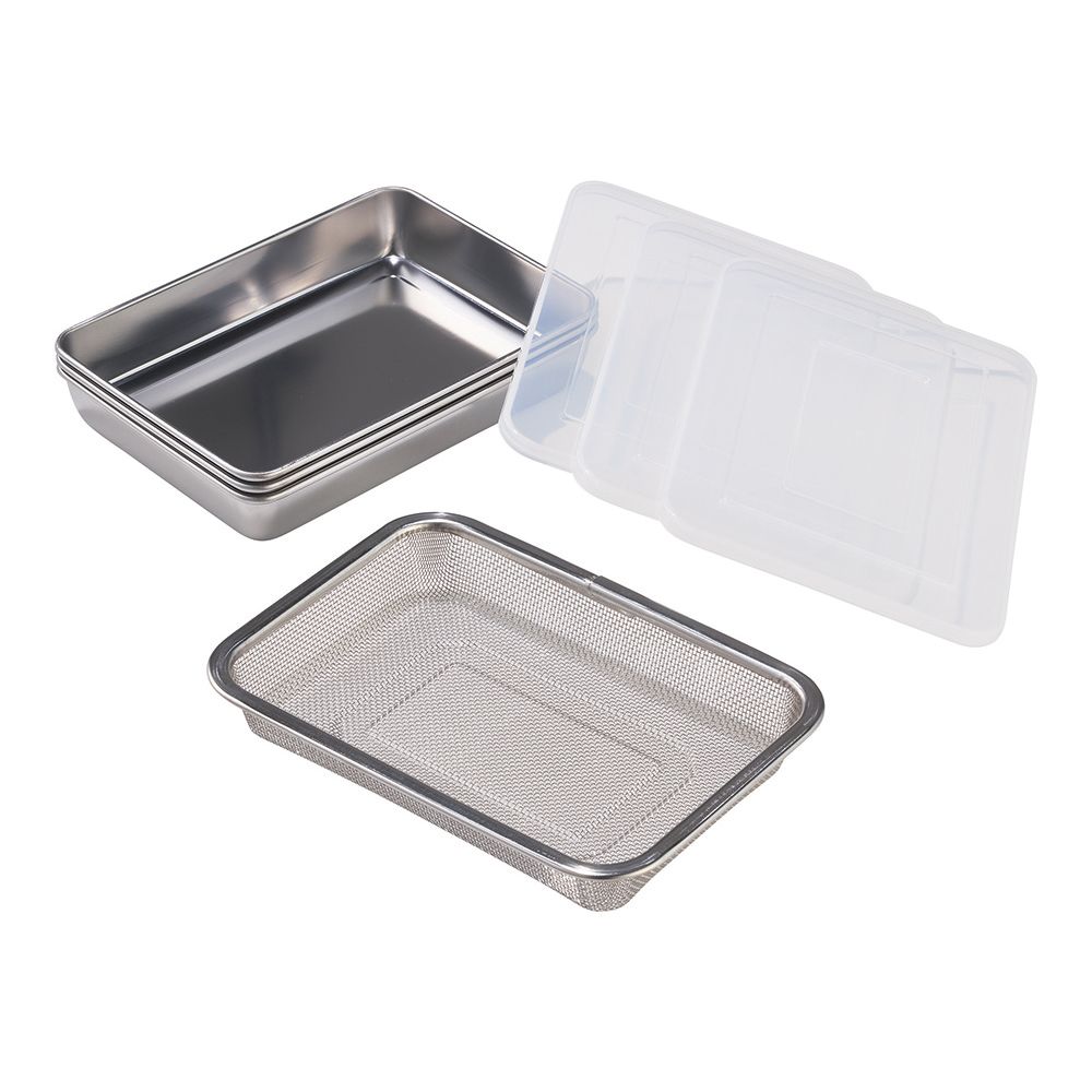 蓋付きステンレスバット＆角型ザルセット
