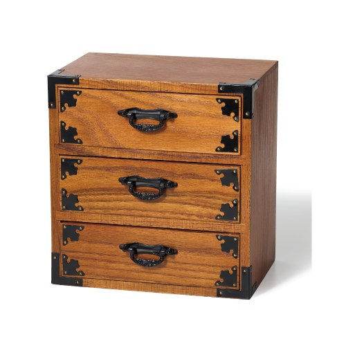 木製金具付三段引出